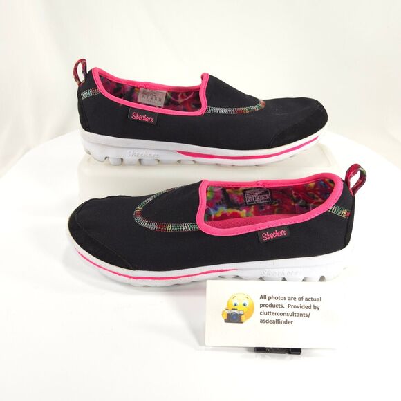 Skechers GoWalk Slip On Athletic Walking Shoe Girls Size 6 81020L Black Pink - Picture 5 of 9